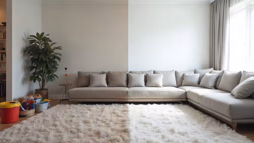 Before and after cleaning transformation of a living room