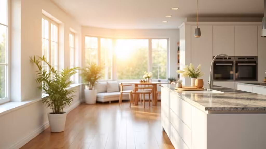 Professional weekly house cleaning service in a modern kitchen